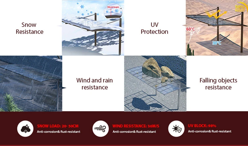 features of villa outdoor aluminum polycarbonate carport shelter